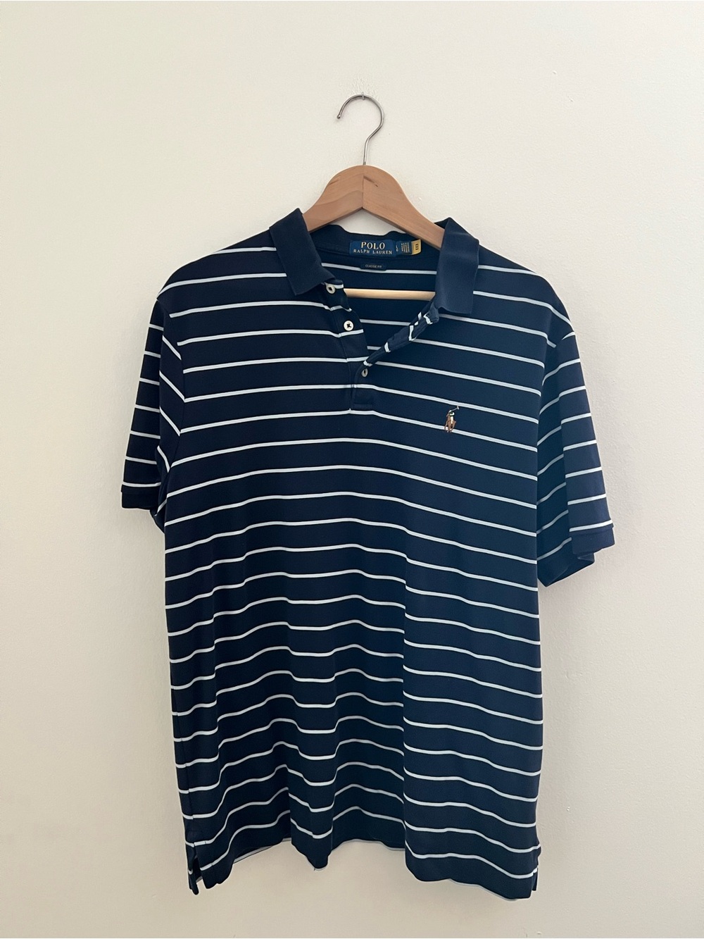 Ralph Lauren Navy and White Striped Polo Shirt
